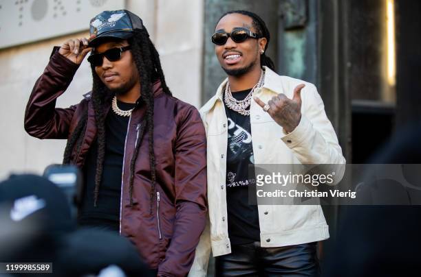 Takeoff and Quavo of Migos are seen outside Rick Owens during Paris Fashion Week - Menswear F/W 2020-2021 on January 16, 2020 in Paris, France.