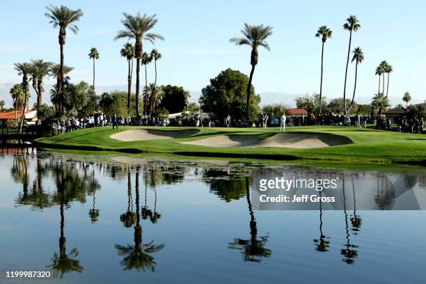 Tony Finau putts on the third hole during the first round of The American Express tournament at La Quinta Country Club on January 16, 2020 in La...