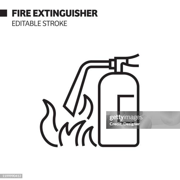 fire extinguisher line icon, outline vector symbol illustration. pixel perfect, editable stroke. - extinguisher icon stock illustrations