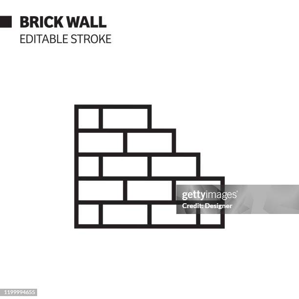 ilustraciones, imágenes clip art, dibujos animados e iconos de stock de icono de línea de muro de ladrillo, ilustración de símbolo vectorial de contorno. píxel perfecto, trazo editable. - pared de ladrillos