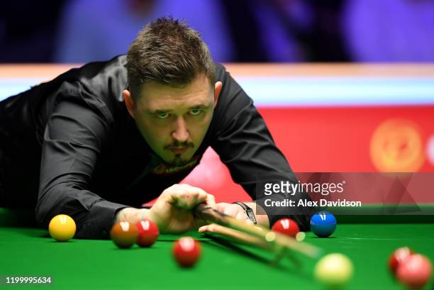 Kyren Wilson in action during the 1st round match between Jack Lisowski and Kyren Wilson on Day Four of the Dafabet Masters at Alexandra Palace on...