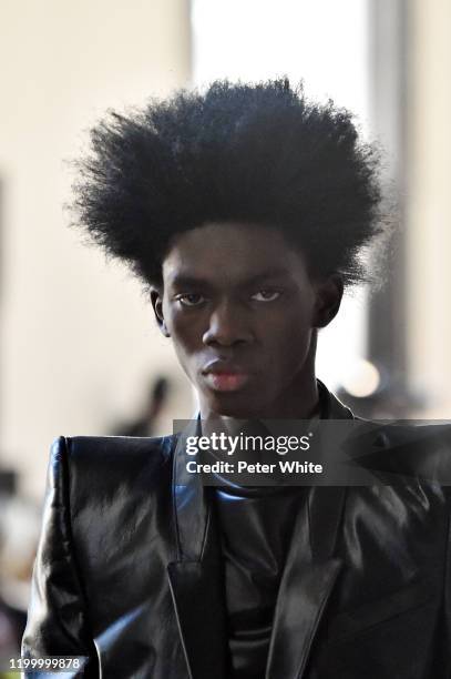 Ottawa Kwami walks the runway during the Rick Owens Menswear Fall/Winter 2020-2021 show as part of Paris Fashion Week on January 16, 2020 in Paris,...