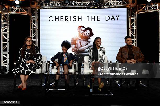 Creator & Executive producer Ava DuVernay, Cicely Tyson, Xosha Roquemore and Alano Miller of 'Cherish The Day' speak onstage during the OWN: Oprah...