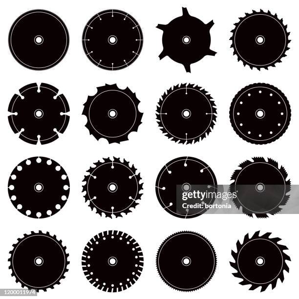 saw blade silhouette set - electric saw stock illustrations