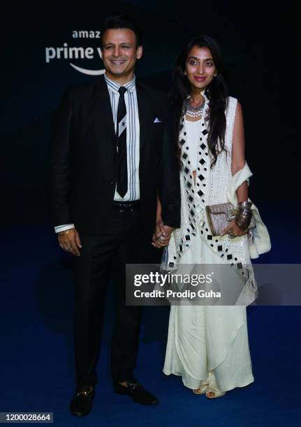 Vivek Oberoi and his wife Priyanka Alva Oberoi attend the Amazon Prime Video celebration on January 16,2020 in Mumbai, India