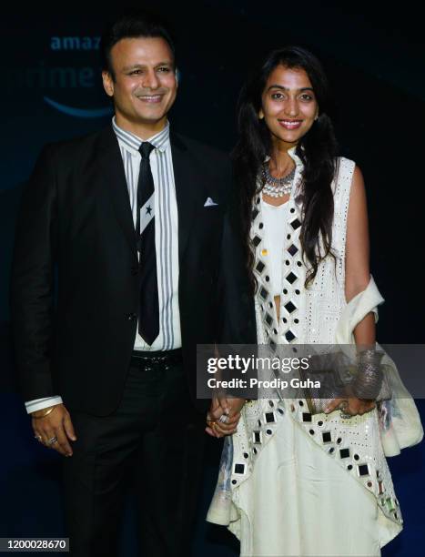 Vivek Oberoi and his wife Priyanka Alva Oberoi attend the Amazon Prime Video celebration on January 16,2020 in Mumbai, India