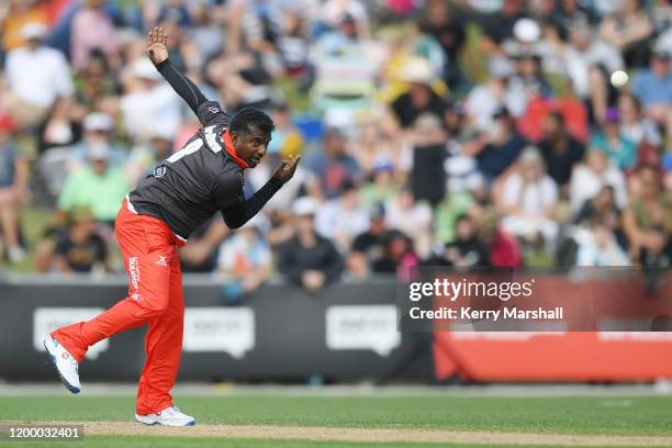 Muttiah Muralitharan from team rugby bowls during the T20 Black Clash at McLean Park on January 17, 2020 in Napier, New Zealand.