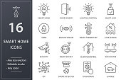 Smart home line icons set. Black vector illustration. Editable stroke.