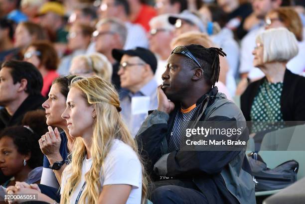 Henry Olonga watching the Danielle Collins of the USA i match against Ash Barty of Australia during day six of the 2020 Adelaide International at...