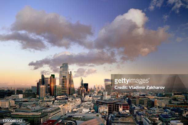 city of london aerial view at sunset - central london stock pictures, royalty-free photos & images