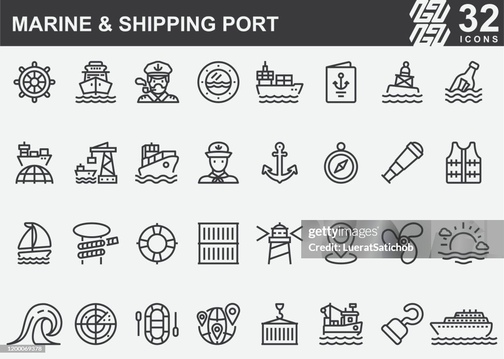 Marine und Versand HafenLinie Icons