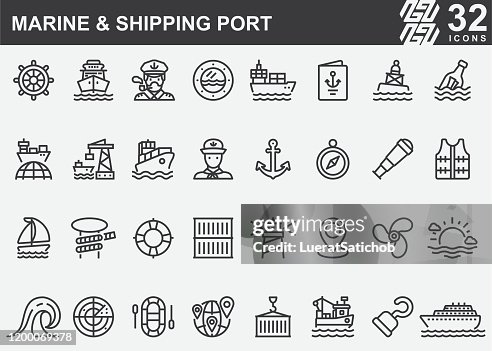 Marine and Shipping Port Line Icons Marine and Shipping Port Line Icons