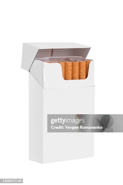 blank white cigarette package isolated on white background with copy space - cigarette packet stock pictures, royalty-free photos & images