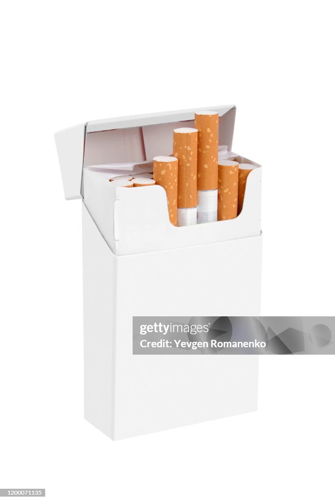 Blank white cigarette package isolated on white background with copy space