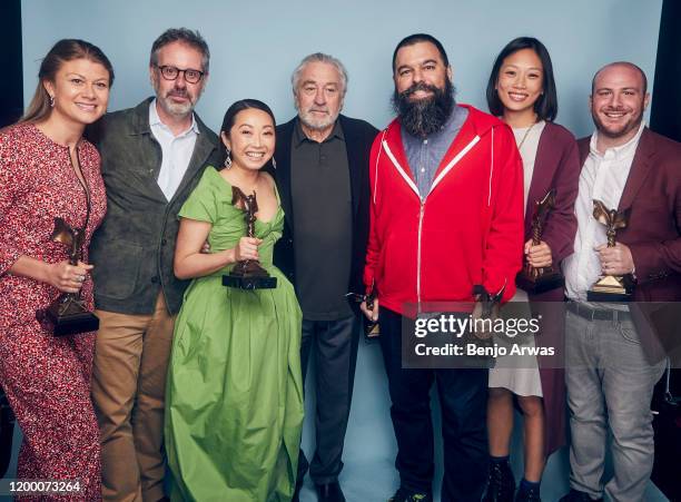 Daniele Tate Melia, Peter Saraf, Lulu Wang, Robert De Niro, Andrew Miano and Anita Gou pose for a portrait during the 2020 Film Independent Spirit...