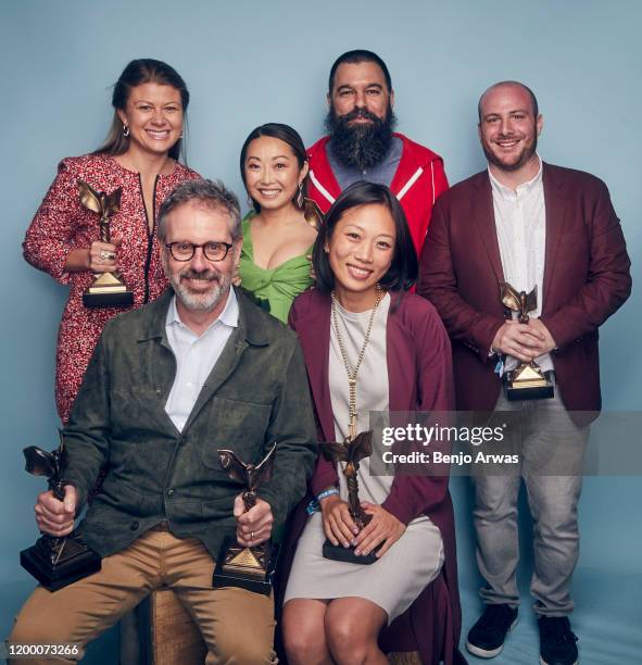 Daniele Tate Melia, Lulu Wang, Andrew Miano Peter Saraf and Anita Gou pose during the 2020 Film Independent Spirit Awards on February 08, 2020 in...