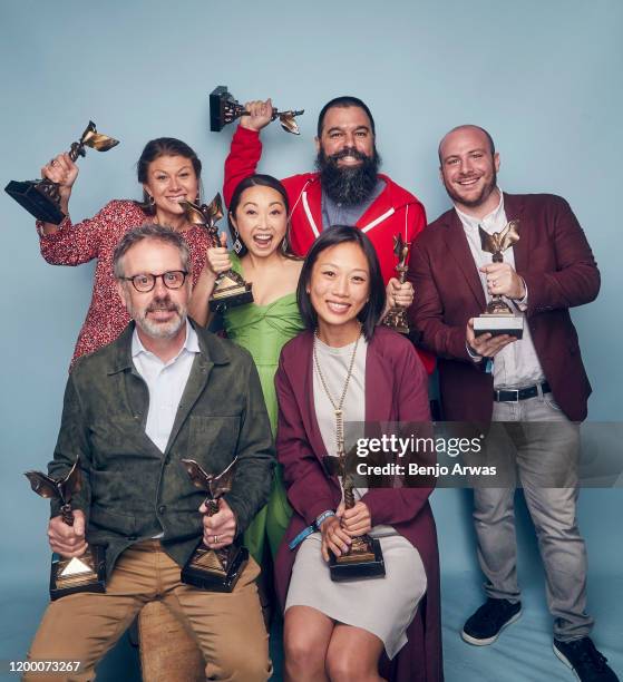 Daniele Tate Melia, Lulu Wang, Andrew Miano Peter Saraf and Anita Gou pose during the 2020 Film Independent Spirit Awards on February 08, 2020 in...