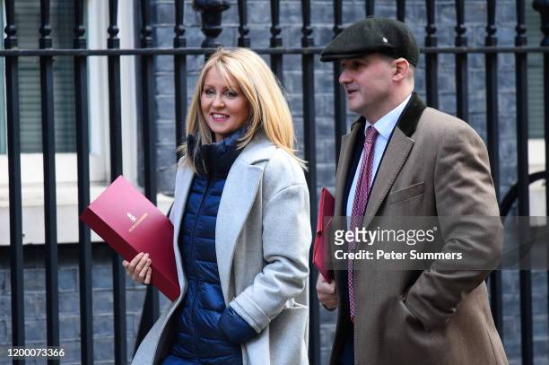 Esther McVey, Minister of State for Housing, and Jake Berry, Northern Powerhouse Minister, arrive at Downing Street on February 11, 2020 in London,...