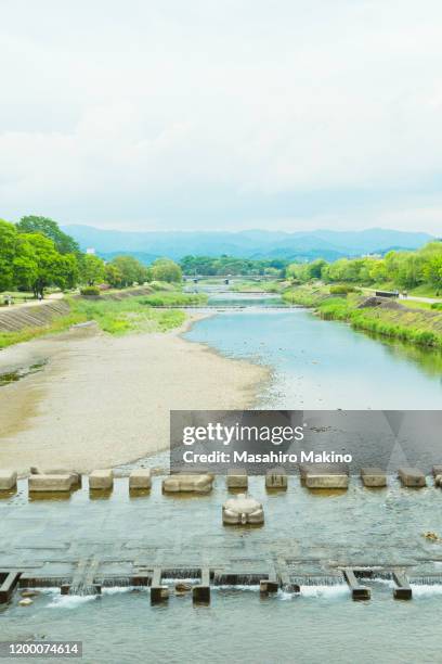 early summer view of kamo river, kyoto city - kamo river stock pictures, royalty-free photos & images