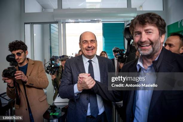 General Secretary of Democratic Party Nicola Zingaretti and Italian Minister of Culture Dario Franceschini take part in the political meeting "DTC...