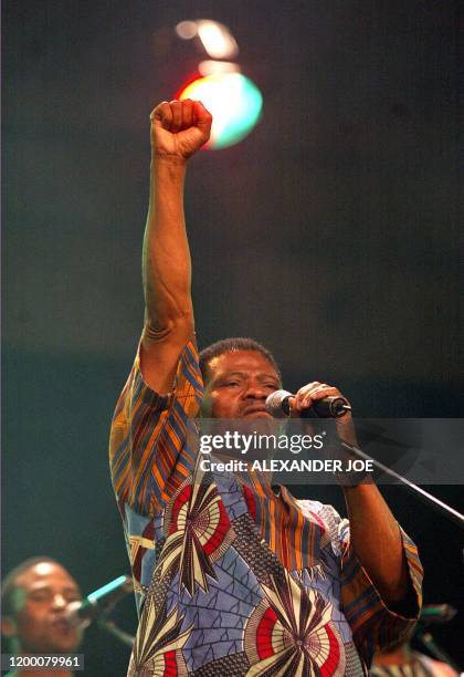 Joseph Shabalala, legendary founder of South Africa's Ladysmith Black Mambazo, celebrating 42 years of a capella Zulu melodies at a show in...