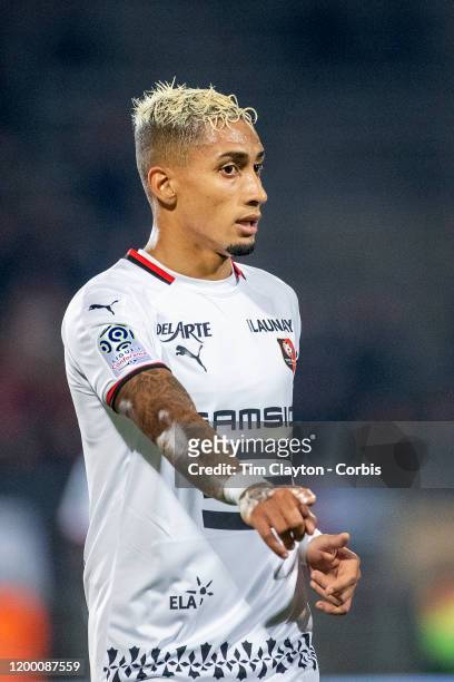 January 15: Raphinha of Rennes during the Nimes Olympique V Stade Rennes, French Ligue 1, regular season match at Stade des Costieres on January 15th...