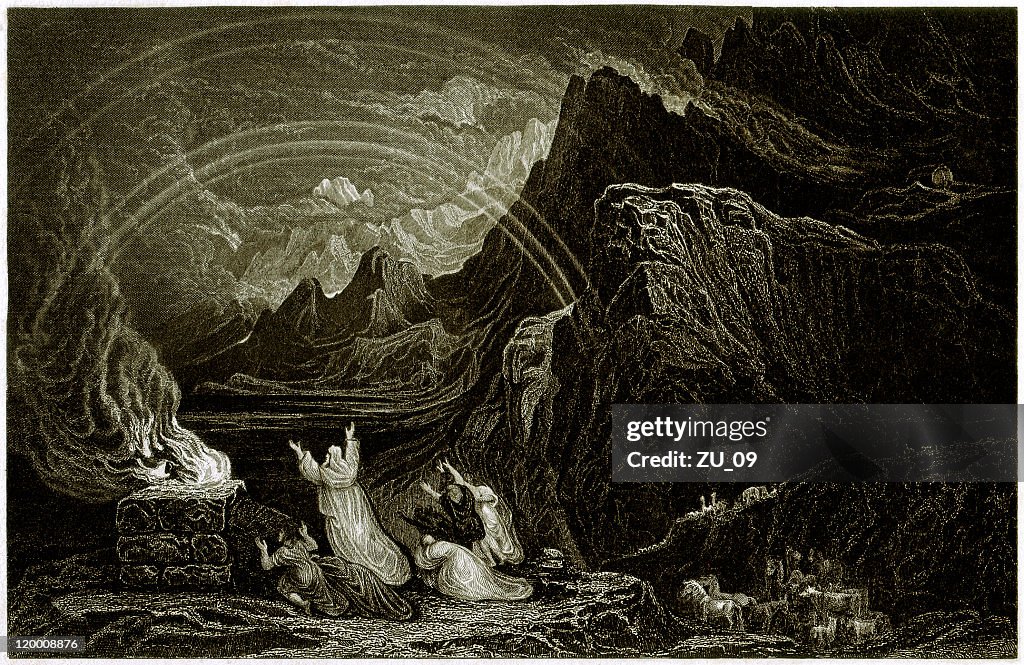 Noah's Sacrifice (Genesis 8, 20-22), steel engraving, published in 1836