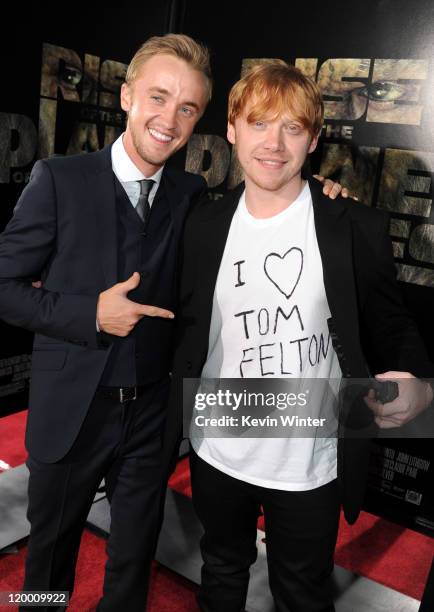 Actors Tom Felton and Rupert Grint arrive at the premiere of 20th Century Fox's "Rise Of The Planet Of The Apes" held at Grauman's Chinese Theatre on...