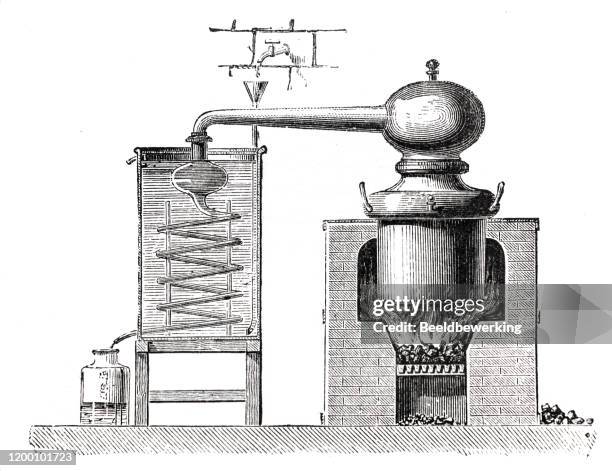 bildbanksillustrationer, clip art samt tecknat material och ikoner med illustrationer destilleri schematisk utan index bokstäver - distillation tower