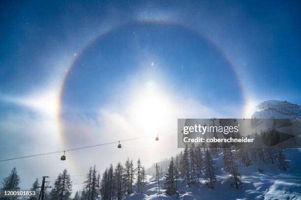 overhead cable car in mountain landscape, zauchensee, salzburg, austria - sundog stock pictures, royalty-free photos & images