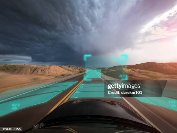 self driving autonomous car driving in bad weather, usa - self driving car stock pictures, royalty-free photos & images