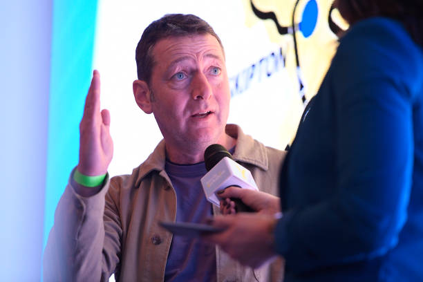 Ned Boulting reacts during the 2020 Tour de Yorkshire Route Presentation on January 17, 2020 in Leeds, England.