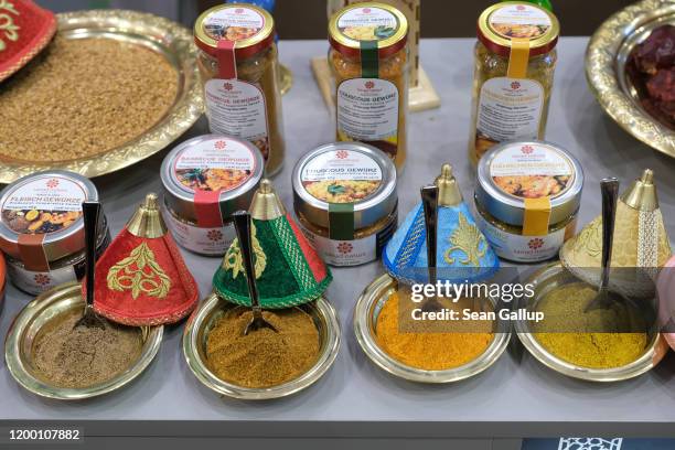 Spices from Morocco lie on display at the Green Week agricultural trade fair on January 17, 2020 in Berlin, Germany. Green Week will be open to the...