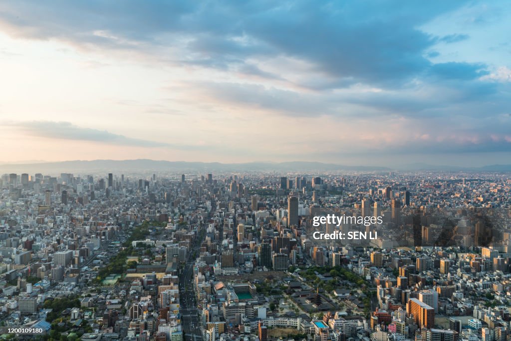 Skyline in Osaka, Sunset view of the Cityscapes