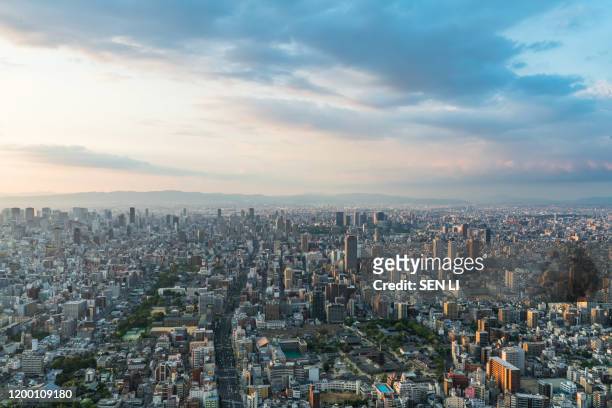skyline in osaka, sunset view of the cityscapes - osaka prefecture stock pictures, royalty-free photos & images