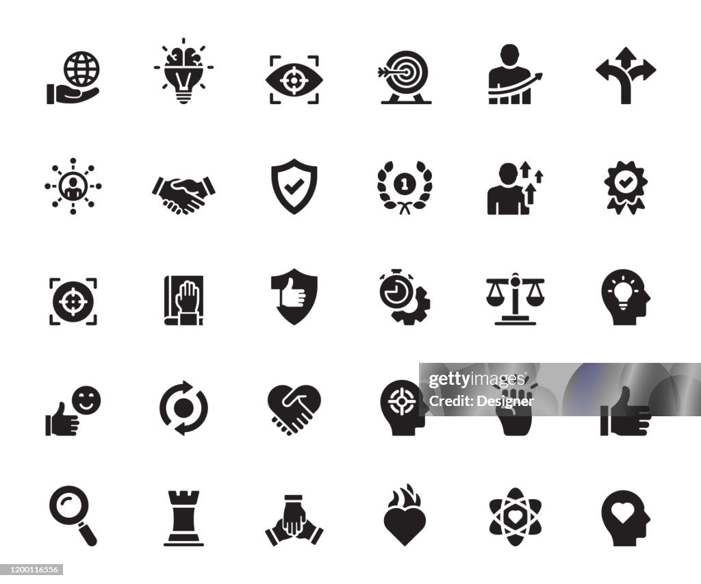 Conjunto simple de valores principales iconos vectoriales relacionados. Colección de símbolos.