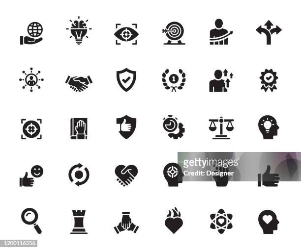 illustrations, cliparts, dessins animés et icônes de ensemble simple d'icônes vectorielles liées aux valeurs fondamentales. collection de symboles. - dilemme moral