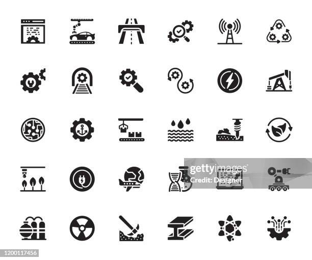 simple set of engineering related vector icons. symbol collection - refinery engineer stock illustrations