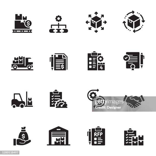 ilustraciones, imágenes clip art, dibujos animados e iconos de stock de conjunto simple de iconos vectoriales relacionados con el proceso de adquisición. colección de símbolos - encargar