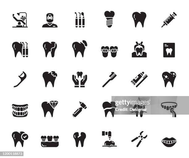 simple set of dental related vector icons. symbol collection - mouthwash stock illustrations