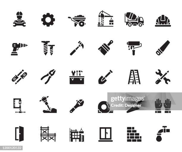 simple set of construction related vector icons. symbol collection. - building contractor stock illustrations