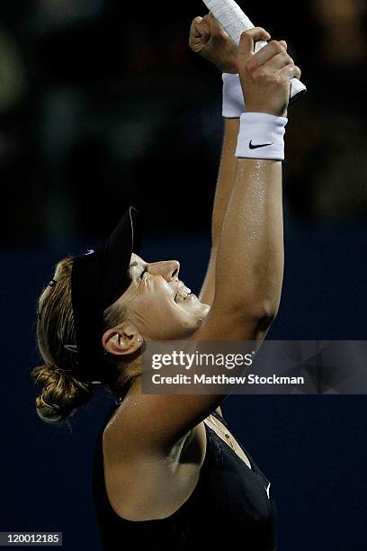 Sabine Lisicki of Germany celebrates match point against Samantha Stosur of Australia during the Bank of the West Classic at the Taube Family Tennis...