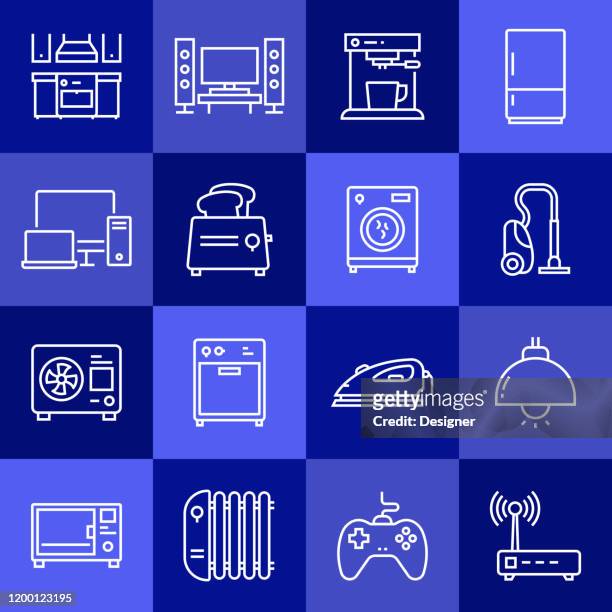 simple set of home appliances related vector line icons. outline symbol collection. - meat grinder stock illustrations