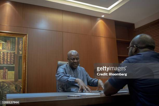 John Mahama, leader of Ghana's opposition National Democratic Congress party, speaks during an interview in Accra, Ghana, on Thursday, Jan. 30, 2020....