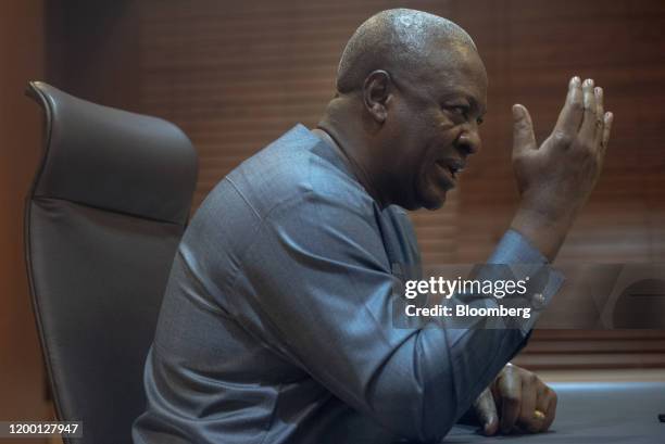 John Mahama, leader of Ghana's opposition National Democratic Congress party, gestures as he speaks during an interview in Accra, Ghana, on Thursday,...