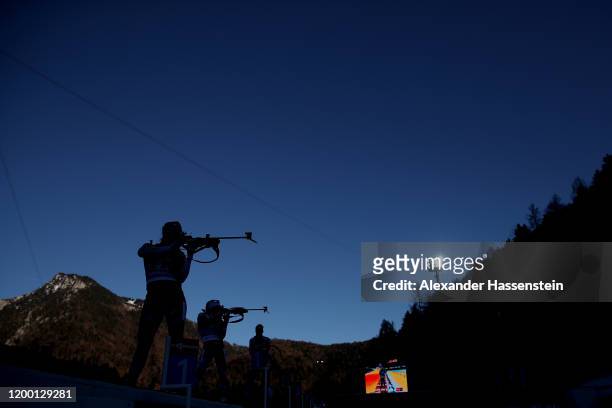 General view of the shooting range during the Women 4x6 km Relay Competition at the BMW IBU World Cup Biathlon Ruhpolding on January 17, 2020 in...
