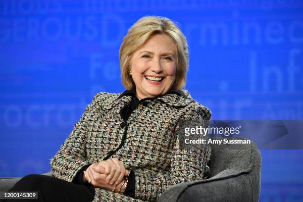 Hillary Clinton of "Hillary" speaks during the Hulu segment of the 2020 Winter TCA Press Tour at The Langham Huntington, Pasadena on January 17, 2020...