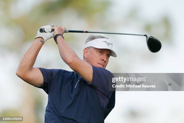 Former MLB pitcher Tom Glavine plays his shot from the fourth tee during the second round of the Diamond Resorts Tournament of Champions at Tranquilo...