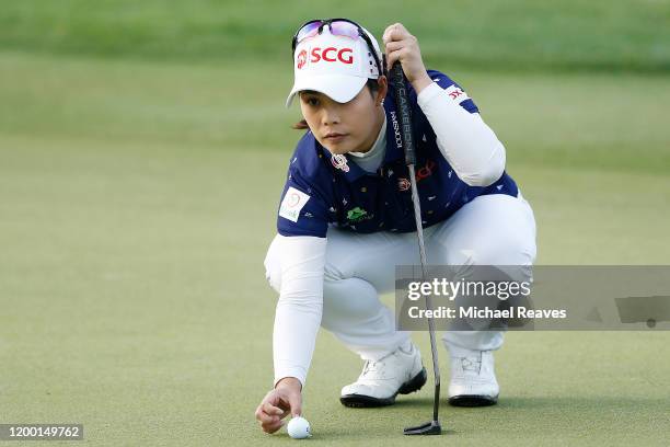 Moriya Jutanugarn of Thailand looks over a putt on the third green during the second round of the Diamond Resorts Tournament of Champions at...