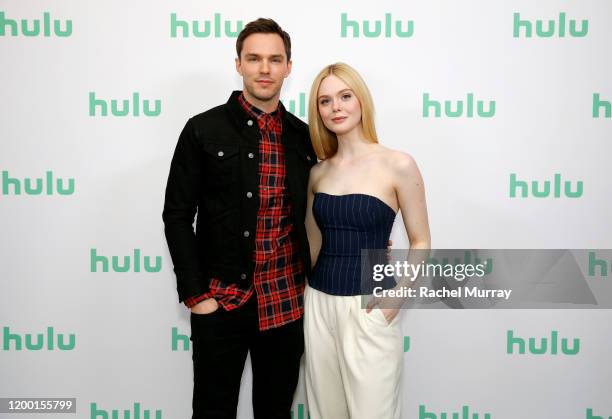 Nicholas Hoult and Elle Fanning attend the Hulu Panel at Winter TCA 2020 at The Langham Huntington, Pasadena on January 17, 2020 in Pasadena,...